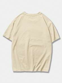 ROMWE MEN Street Life 男士熊和字母圖形下垂肩t恤 - 卡其色 - 查看 2