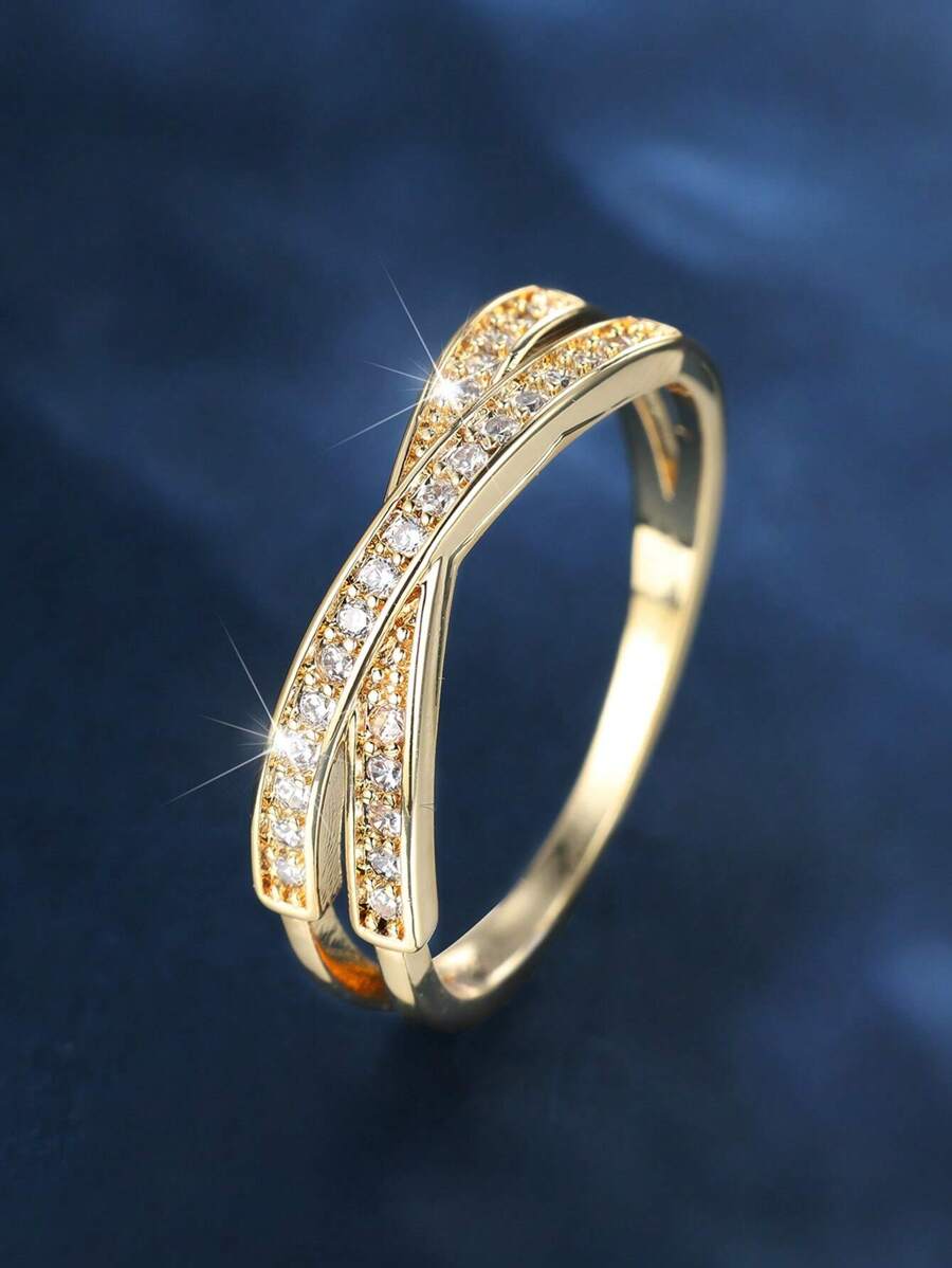 Vanel 1 Máy Tính Thiết Kế Xoắn Đơn Giản Micro Dát Đá Cubic Zirconia Nhẫn Cho Nữ, Món Quà Trang Sức Thời Trang Cho Vợ Hoặc Người Bạn