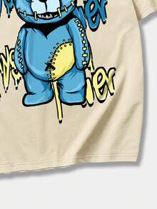 ROMWE MEN Street Life 男士熊和字母圖形下垂肩t恤 - 卡其色 - 查看 6