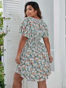 SHEIN Holidaya 大碼滿版印花蝴蝶袖洋裝 - 薄荷綠 - 查看 2