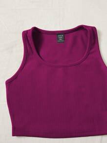 SHEIN EZwear Plus Solid Tank Top & Knot Front Shorts - Red Violet - View 3