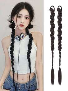 Braided Ponytail Extension Synthetic Hair Braid - Black - View 1