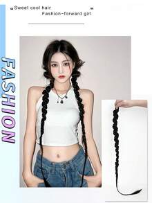 Braided Ponytail Extension Synthetic Hair Braid - Black - View 4