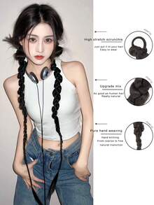 Braided Ponytail Extension Synthetic Hair Braid - Black - View 6