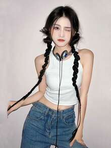 Braided Ponytail Extension Synthetic Hair Braid - Black - View 7