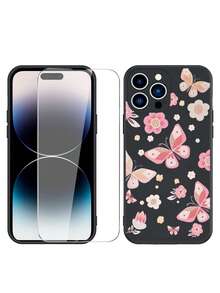 1 pieza anticaída pantalla protección de la privacidad Película templada & 1 pieza con patrón de mariposa Funda para móvil - transparente - Ver 2