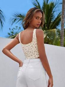 SHEIN MOD Ditsy Floral Print Crop Tank Top - Beige - View 2