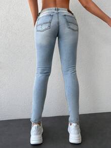RueChic Ripped Skinny Jeans - Light Wash - View 2