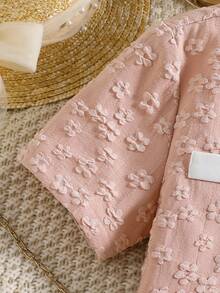 SHEIN Girls Contrast Trim Asymmetrical Hem Blouse & Skirt - Dusty Pink - View 4