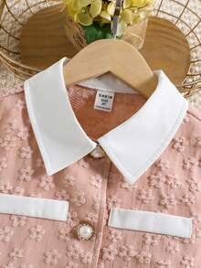 SHEIN Girls Contrast Trim Asymmetrical Hem Blouse & Skirt - Dusty Pink - View 6