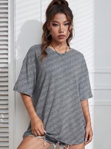 SHEIN EZwear Áo thun nữ màu trơn Giải trí - Màu xám đen - Xem 3