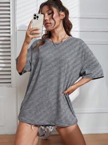 SHEIN EZwear Áo thun nữ màu trơn Giải trí - Màu xám đen - Xem 4