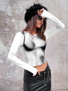 SHEIN ICON 身體熱成像印花短款T恤 - 白色 - 查看 5