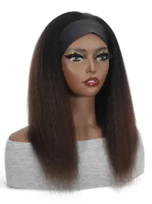 Lockig rak hårbandsperuk, ombre svart till brun yaki rak syntetisk hårbandsperuk för kvinnor, peruk utan spetsfront med svart hårband - Multifärgad - Visa 1