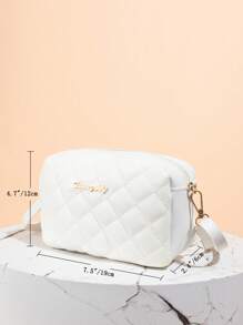 1 pieza Bolso bandolera acolchado con bordado de rombo para mujer con herrajes con letra y monedero a juego para teléfono - Blanco - Ver 3