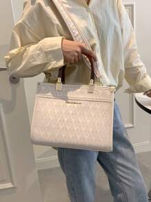 Túi xách tay thêu chữ nhẹ, giản dị dành cho doanh nhân dành cho nữ tuổi teen Sinh viên đại học, tân binh và công nhân cổ trắng Hoàn hảo cho văn phòng, đại học, công việc, kinh doanh, đi làm, ngoài trời, du lịch, đi chơi - trắng - Xem 4