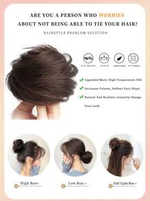 女士彈性直筒合成纖維假髮大腸髮圈圍裹適用於髮髻圍裹甜甜圈黑暗棕色髮髻配件 - Dark Brown - 查看 4