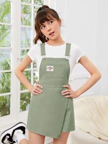 SHEIN 青少年女孩字母補丁細節裙裤連身短褲不帶T恤 - 薄荷綠 - 查看 3