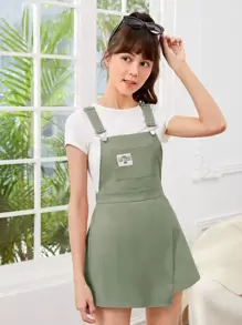 SHEIN 青少年女孩字母補丁細節裙裤連身短褲不帶T恤 - 薄荷綠 - 查看 4