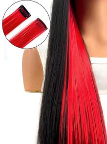 3pcs Red Hair Extension Clip-In Hairpiece For Volume And Length, One-Piece Straight Synthetic Hair Clip With Invisible Wire - Red - View 5