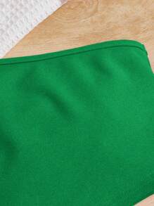 SHEIN Young Girl Solid Color Short Sleeve Off-Shoulder Ruffle Trim T-Shirt , Summer - Green - View 3