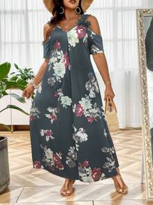EMERY ROSE Vestido con estampado floral de hombros descubiertos - Gris - Ver 4