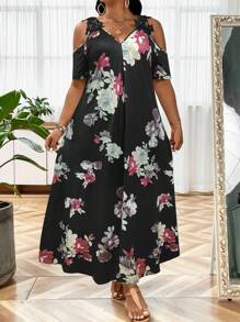 SHEIN LUNE 大碼印花挖肩洋裝 - 彩色 - 查看 3