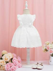 SHEIN Baby Ruffle Trim Embroidery Mesh Overlay Dress - White - View 2