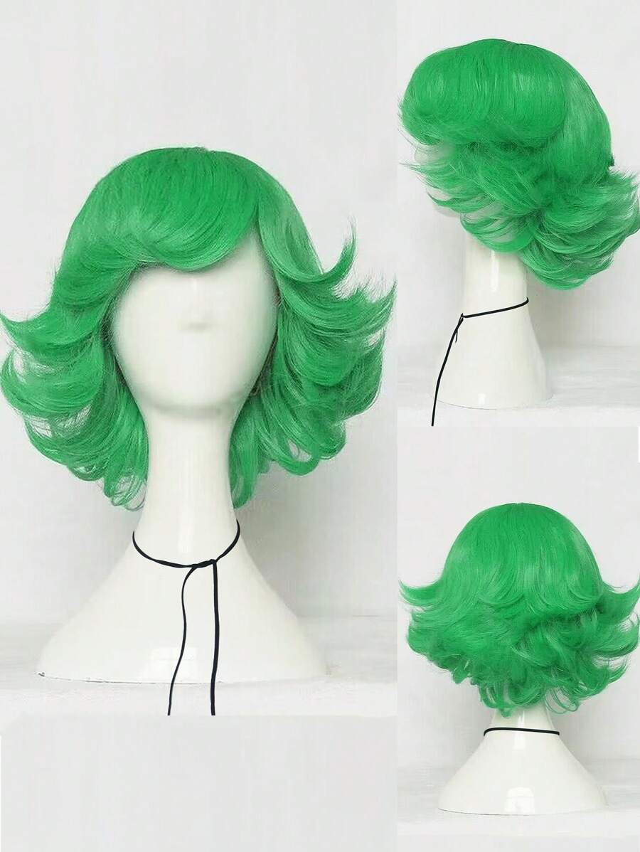 Bộ Tóc Giả Lật Sóng Retro Có Nổ Màu Xanh Lá Cây Tóc Giả Cosplay Ngắn 12 Inch Mật Độ Cao Tổng Hợp Không Keo Chịu Nhiệt Sợi Tóc Trường Học Halloween Ngày Lễ Tạ Ơn Phụ Kiện Trang Phục Giáng Sinh & 1 Mũ Tóc Giả - màu xanh lá - Xem 1