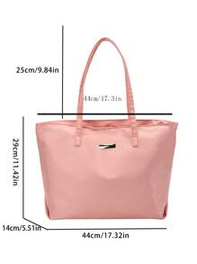Metal Detail Shoulder Tote Bag Pink Large Capacity - Pink - View 2