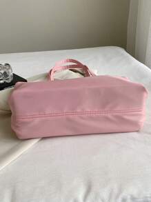 Metal Detail Shoulder Tote Bag Pink Large Capacity - Pink - View 4