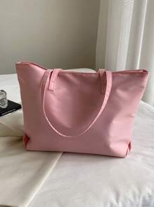 Metal Detail Shoulder Tote Bag Pink Large Capacity - Pink - View 6