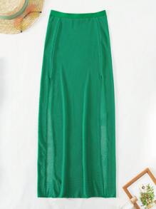 高開叉沙灘纏腰式半身裙 - 綠色 - 查看 4