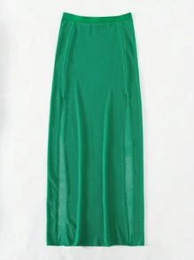 高開叉沙灘纏腰式半身裙 - 綠色 - 查看 6