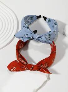 2pcs Women Flower Pattern Bow Decor Boho Headband - Multicolor - View 2