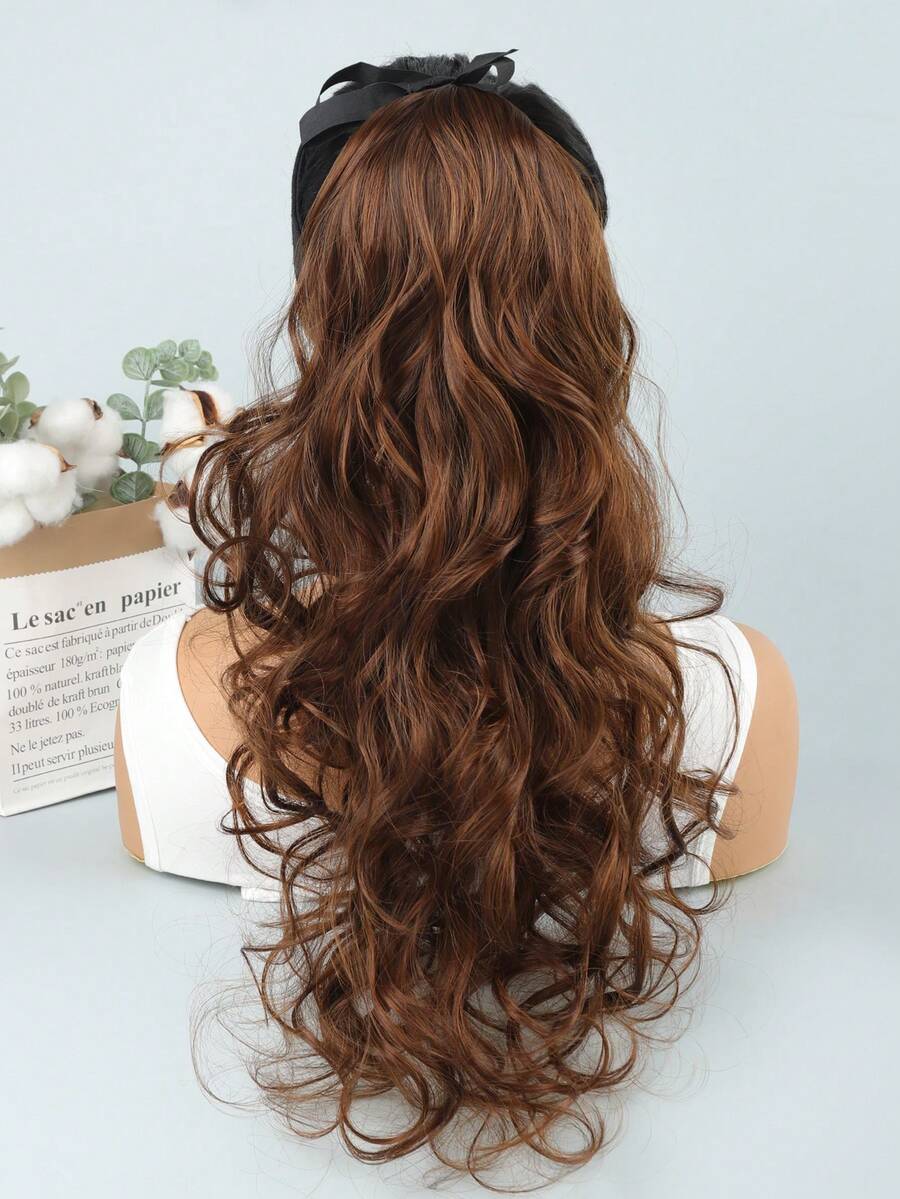Light Brown Band Ponytail Curly Synthetic Hair Extension - Brown - View 1