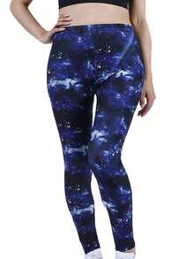 紮染寬腰帶緊身打底褲 - 藍色 - 查看 5