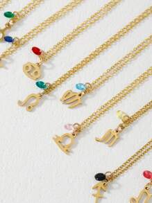 1入組女士不銹鋼12星座吊墜和方晶鋯石吊墜鏈項鍊奢華時尚非常適合約會 - 金黃色 - 查看 6