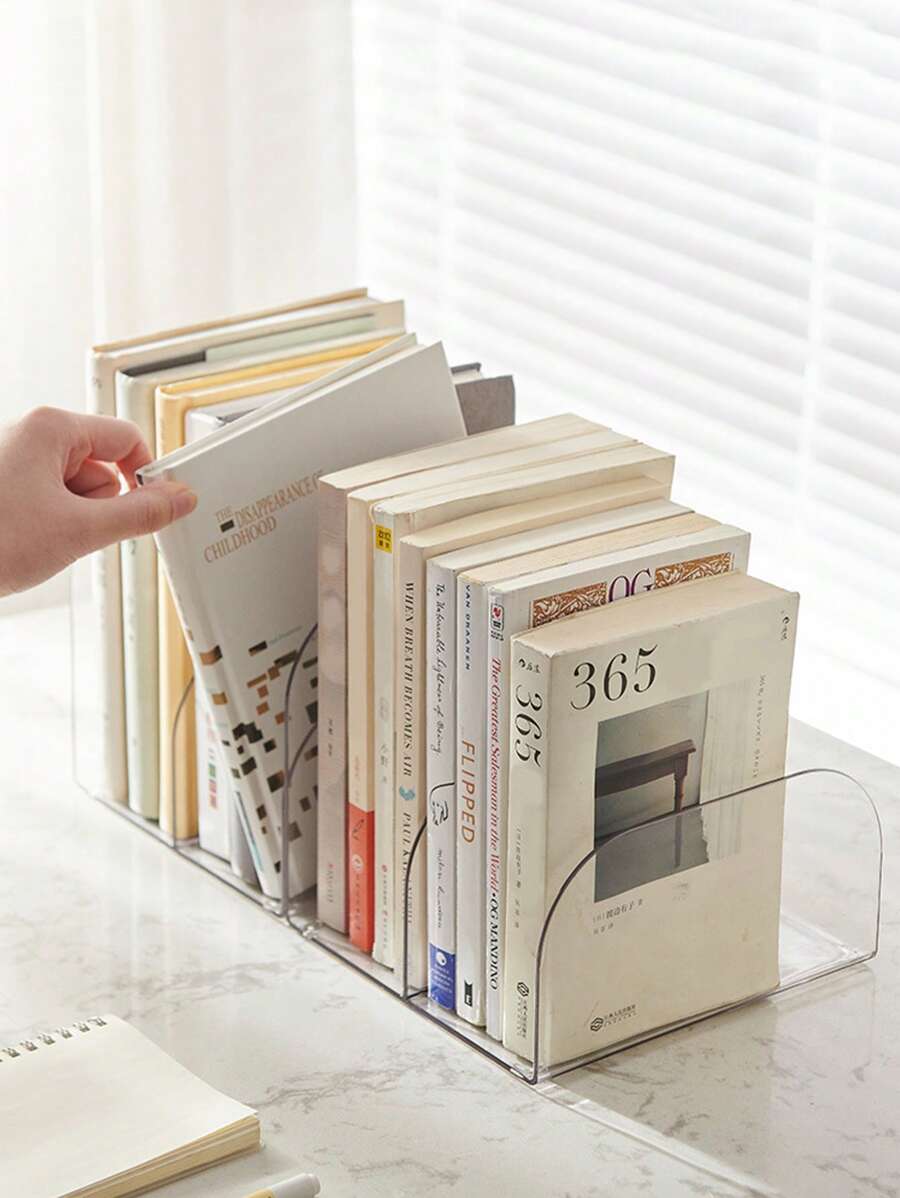 1pc Clear Decorative Bookend, Simple Multi-purpose Desktop Bookend For Office, School, Student, Book Storage - Clear - View 1