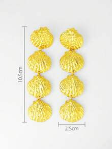 1雙時尚極簡風格貝殼造型細節耳墜適用於女性度假 - 金黃色 - 查看 4