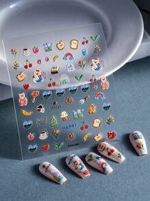 1pc Cute Cartoon Bear & Fruit & Scenery 3D Nail Sticker - Multicolor - View 2