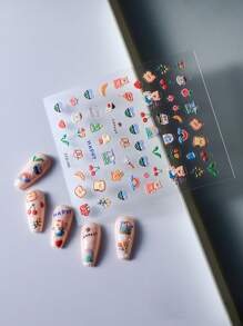 1pc Cute Cartoon Bear & Fruit & Scenery 3D Nail Sticker - Multicolor - View 4