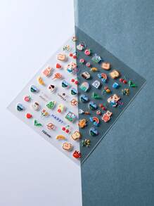 1pc Cute Cartoon Bear & Fruit & Scenery 3D Nail Sticker - Multicolor - View 5