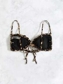 夏季豹纹荷叶边饰带前三角比基尼上衣 - 彩色 - 查看 3