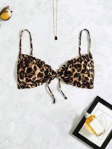 夏季豹纹荷叶边饰带前三角比基尼上衣 - 彩色 - 查看 5