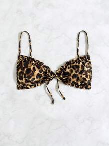 夏季豹纹荷叶边饰带前三角比基尼上衣 - 彩色 - 查看 7