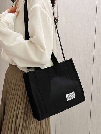 Letter Patch Square Bag Casual Black