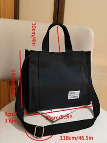 Bolsa cuadrada con parche de letra casual negro - Negro - Ver 3