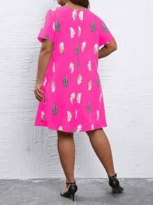SHEIN LUNE Đầm Plus Size Bộ lạc Giải trí - Màu Hồng Tươi - Xem 2