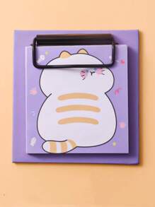 1入組卡通貓圖案迷你記事本帶剪貼板可愛多用途可寫記事本適合辦公室、學生 - 紫色 - 查看 1